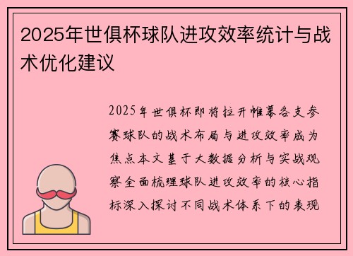 2025年世俱杯球队进攻效率统计与战术优化建议