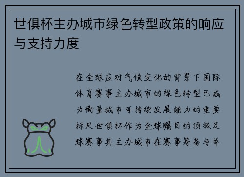 世俱杯主办城市绿色转型政策的响应与支持力度